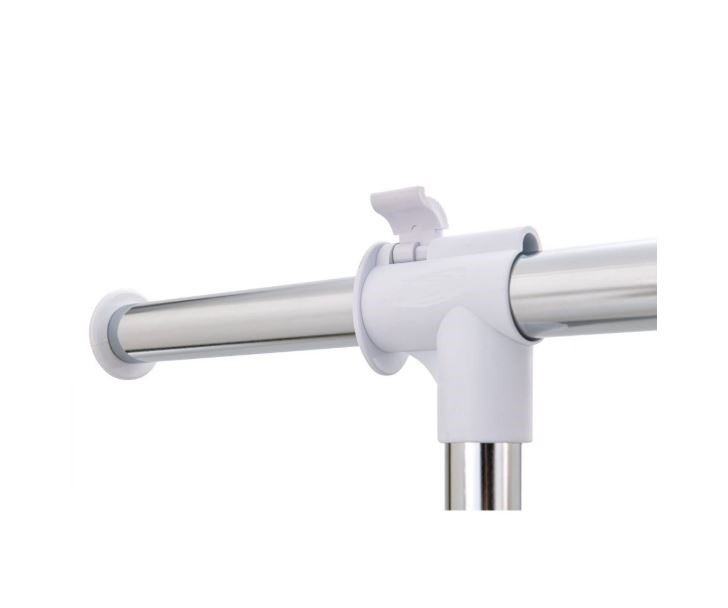 Heavy Clothes Hanger Adjustable Height Rolling Garment Rack Metal Chrome White