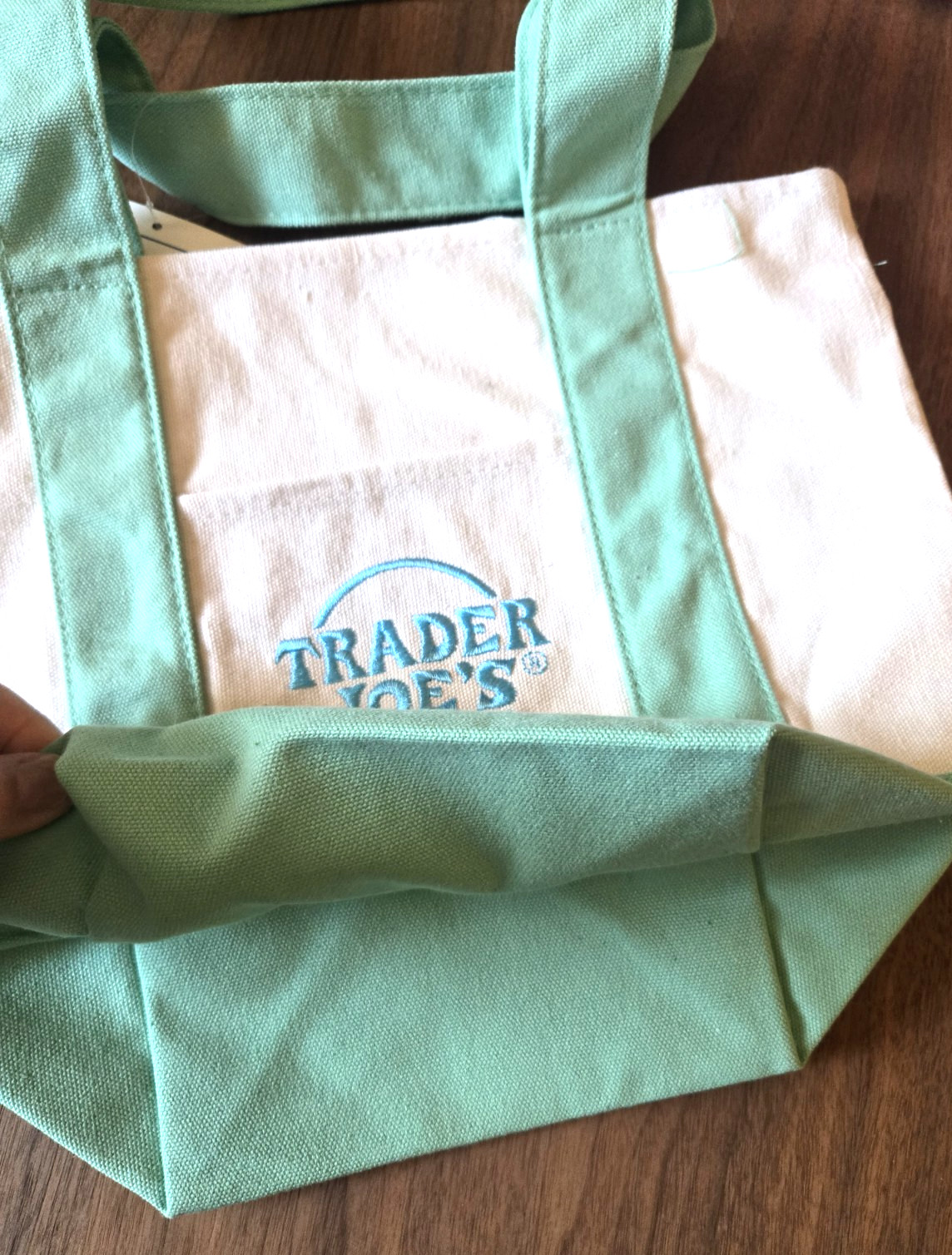 Trader Joe’s Mini GREEN Pastel Canvas Tote Bag New With Tags Embroidery