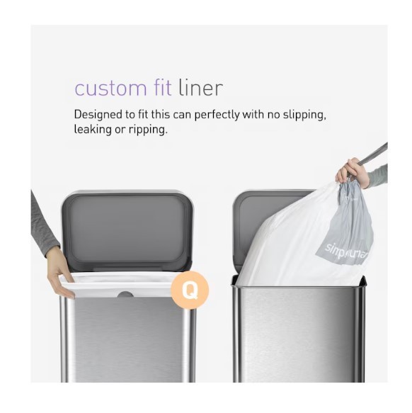 Simplehuman 55L rectangular step can with liner pocket matte black steel