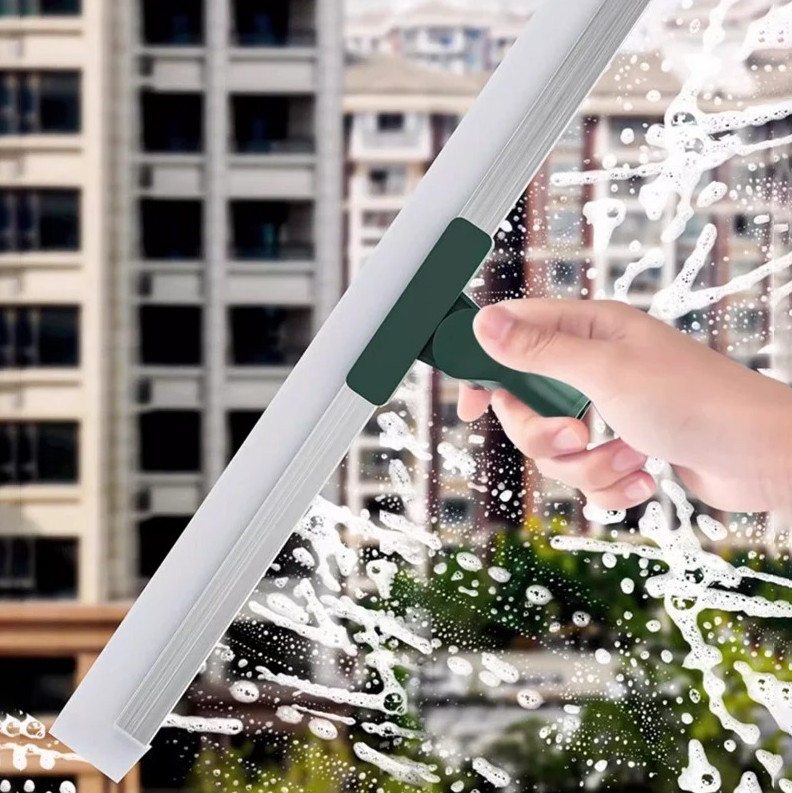 1pcs Long Handle Silicone Broom with Telescopic Rod for Floor & Glass Cleaning