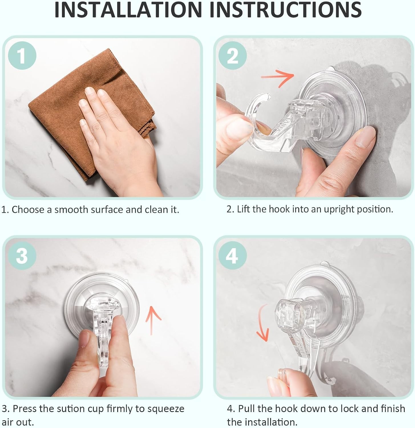 Minimalist Clear Suction Cup Hooks, Removable & Reusable – 2 Pcs, 6.6 lbs Max