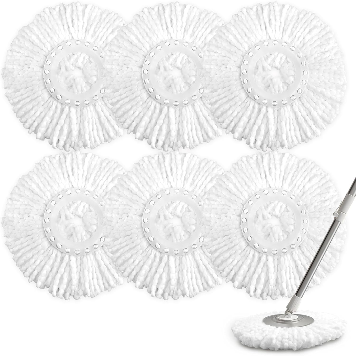 6 Pack Spin Mop Replacement Head for 360° Spin Mop System, Standard Size Round
