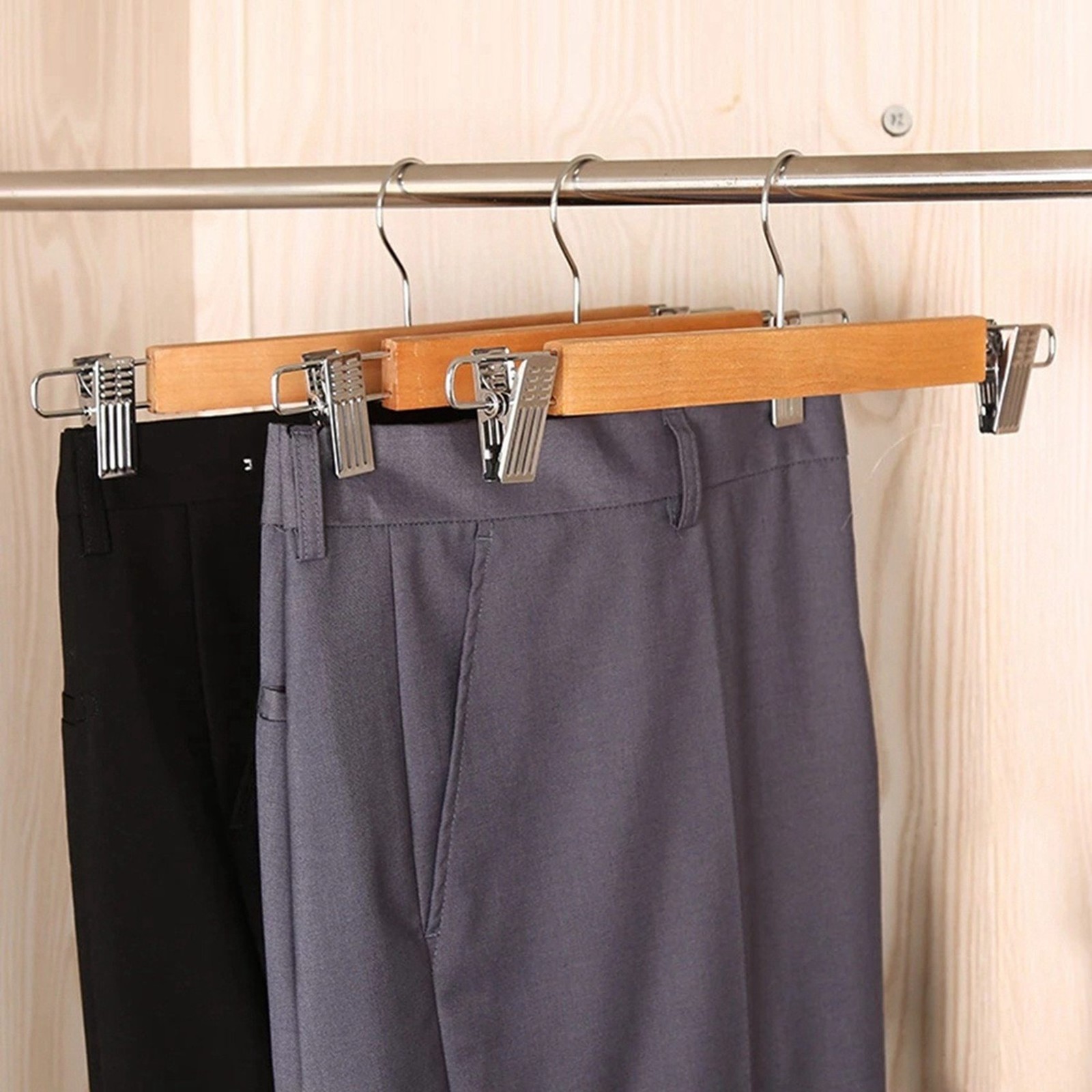 40 Pack Wooden Skirt Hangers with Adjustable Clips Non-Slip Trouser Hanger8365
