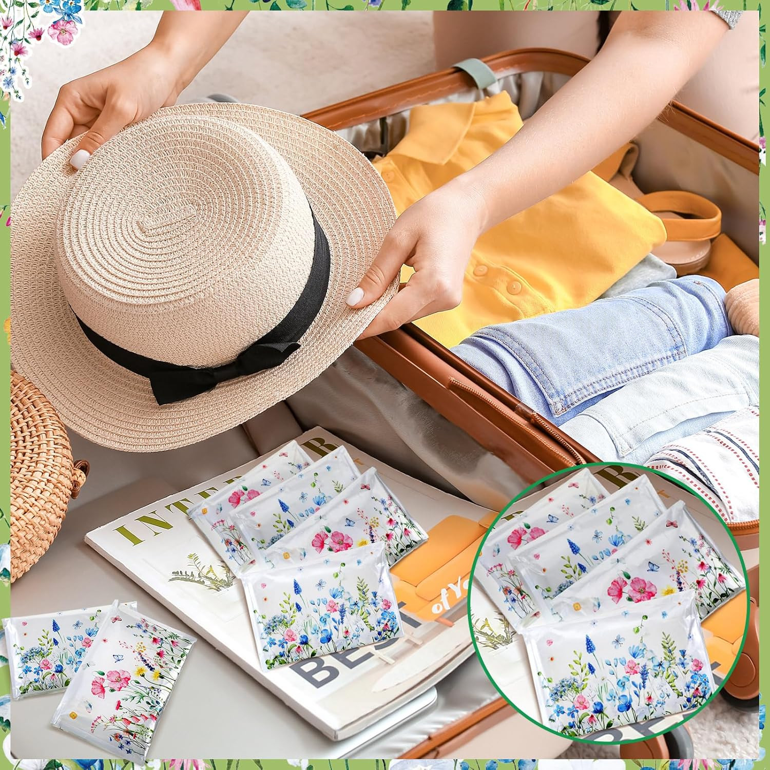 50 Pack Spring Floral Pocket Tissues Individual Packs Wildflower Wallet Facial T