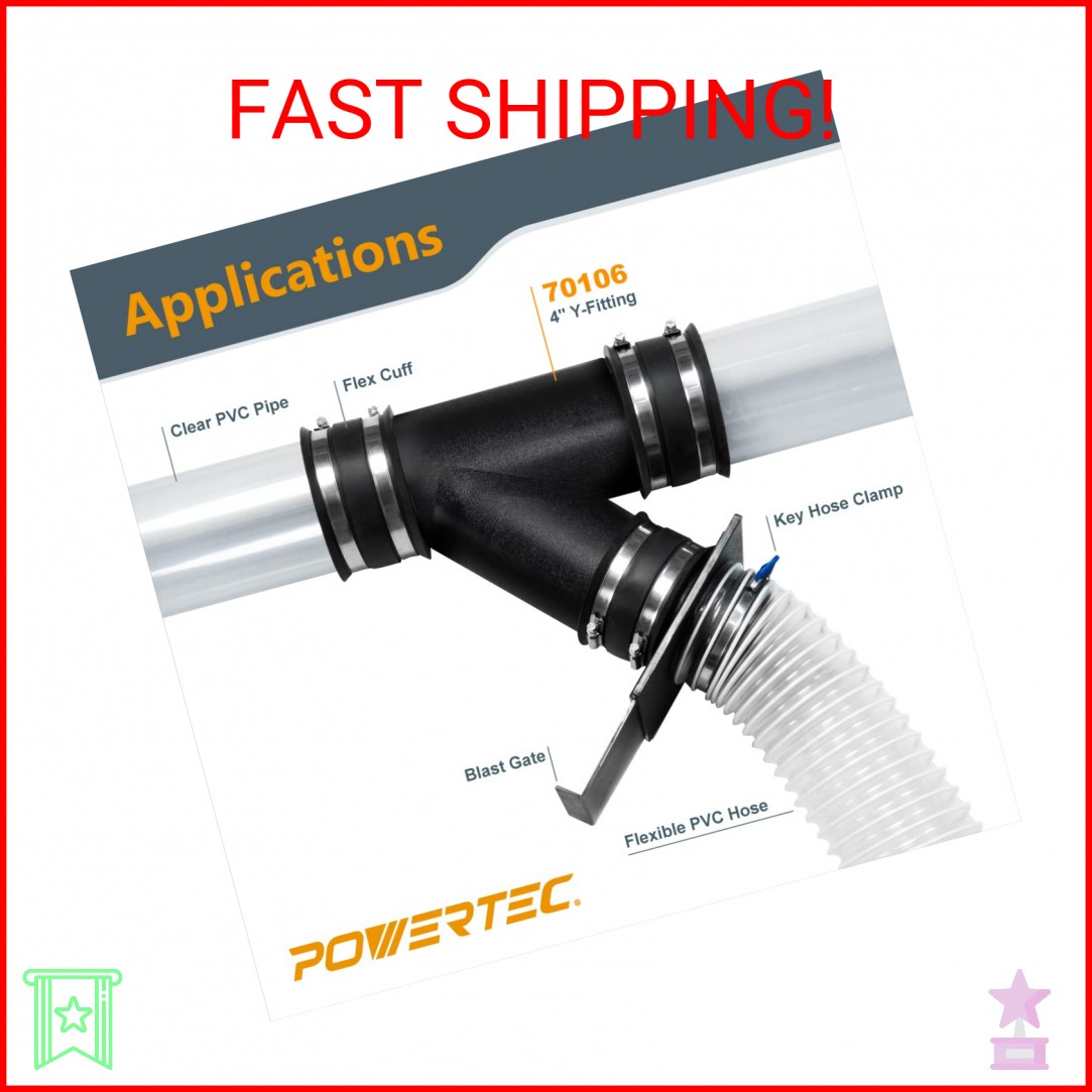 POWERTEC 4 Inch Y Fitting for 4″ Dust Collection Hose, 4 Inch Dust Collection Ho
