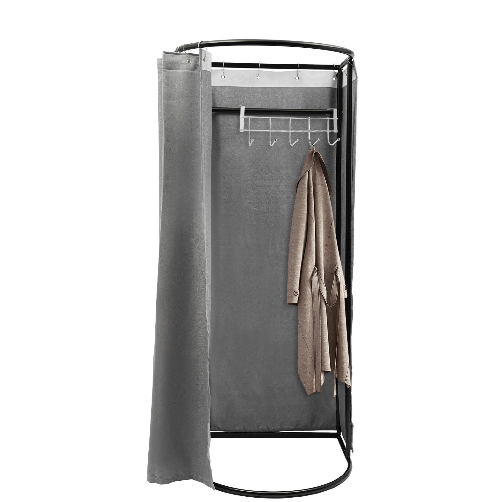 Fitting Room with Grey Shading Curtain, Portable Clothing Store Dressing Room