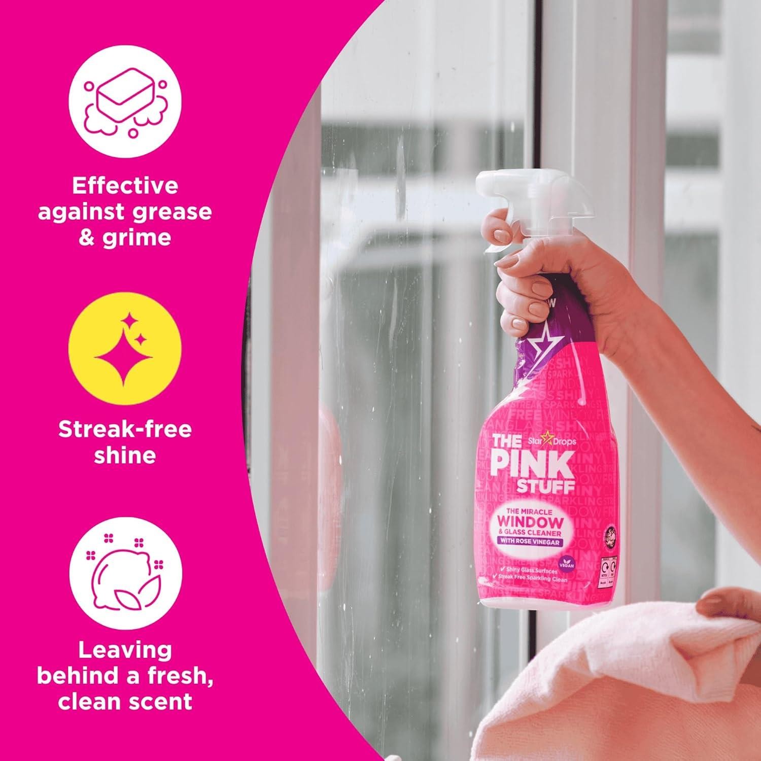 The Pink Stuff Window & Glass Cleaner with Rose Vinegar, 25.4oz Spray – 82384