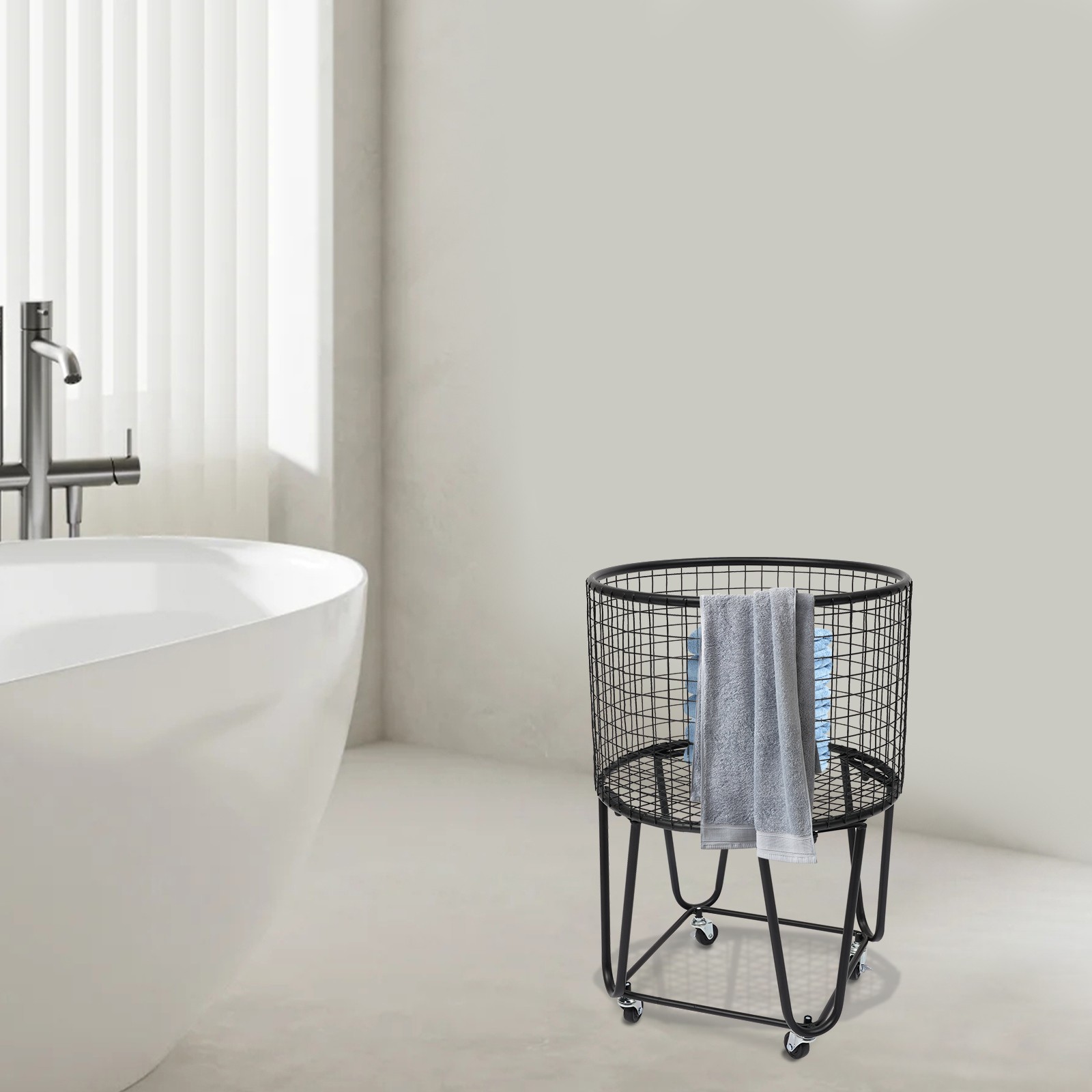 Modern Metal Laundry Basket Clothes Hamper Bathroom Bedroom Rolling Storage Cart