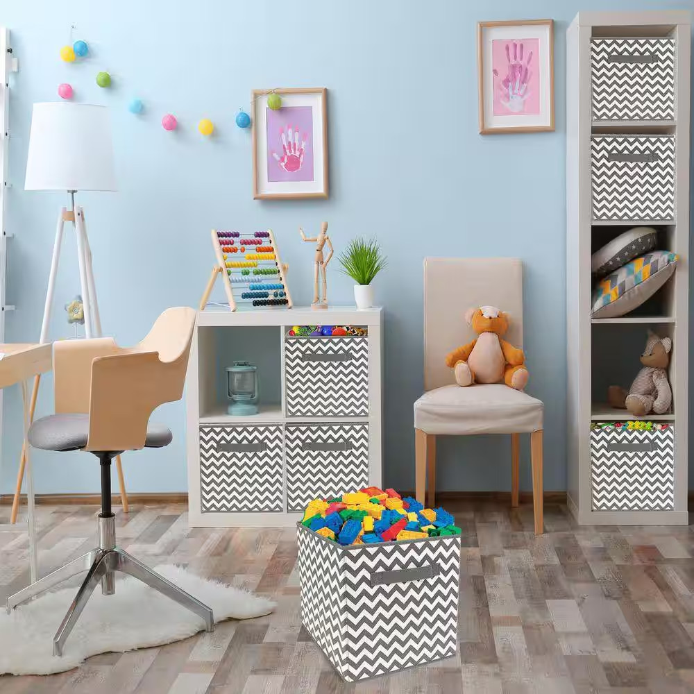 Foldable Storage Cubes W/ Handles Gray 10.5 in X 11 in Fabric Decorative Basket