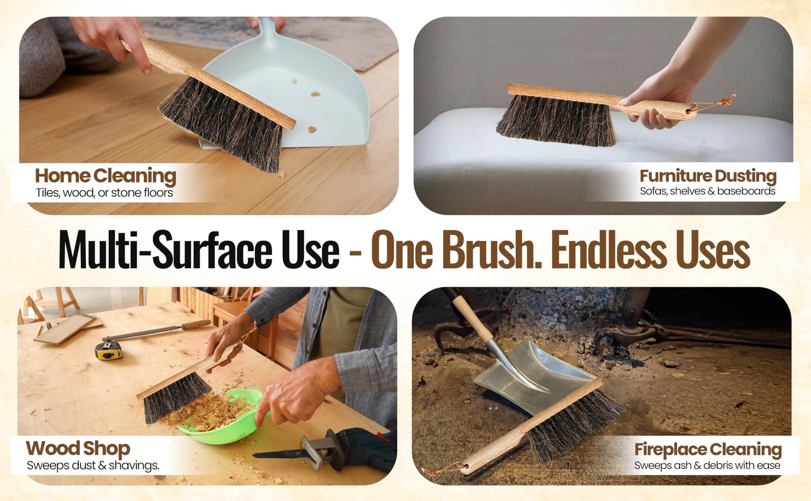 Dustpan Bench Large 13 inches by 4 inches, American Birch-horsehair