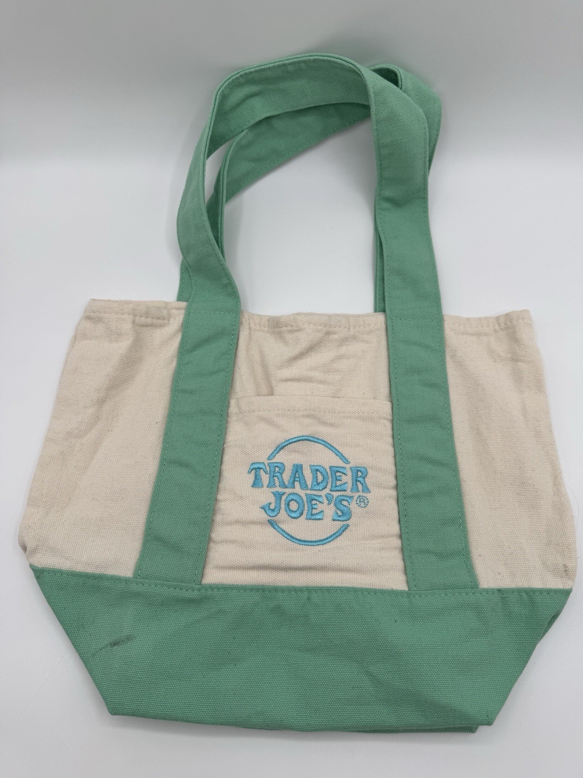 Trader Joe’s Pastel Mini Canvas Tote Bags Limited Edition Mint Green HAS MARK