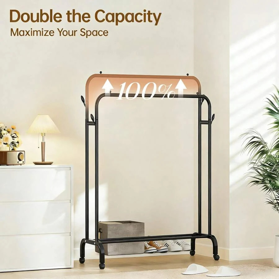 Adjustable Foldable Stainless Steel Clothes Rack Dual Rods