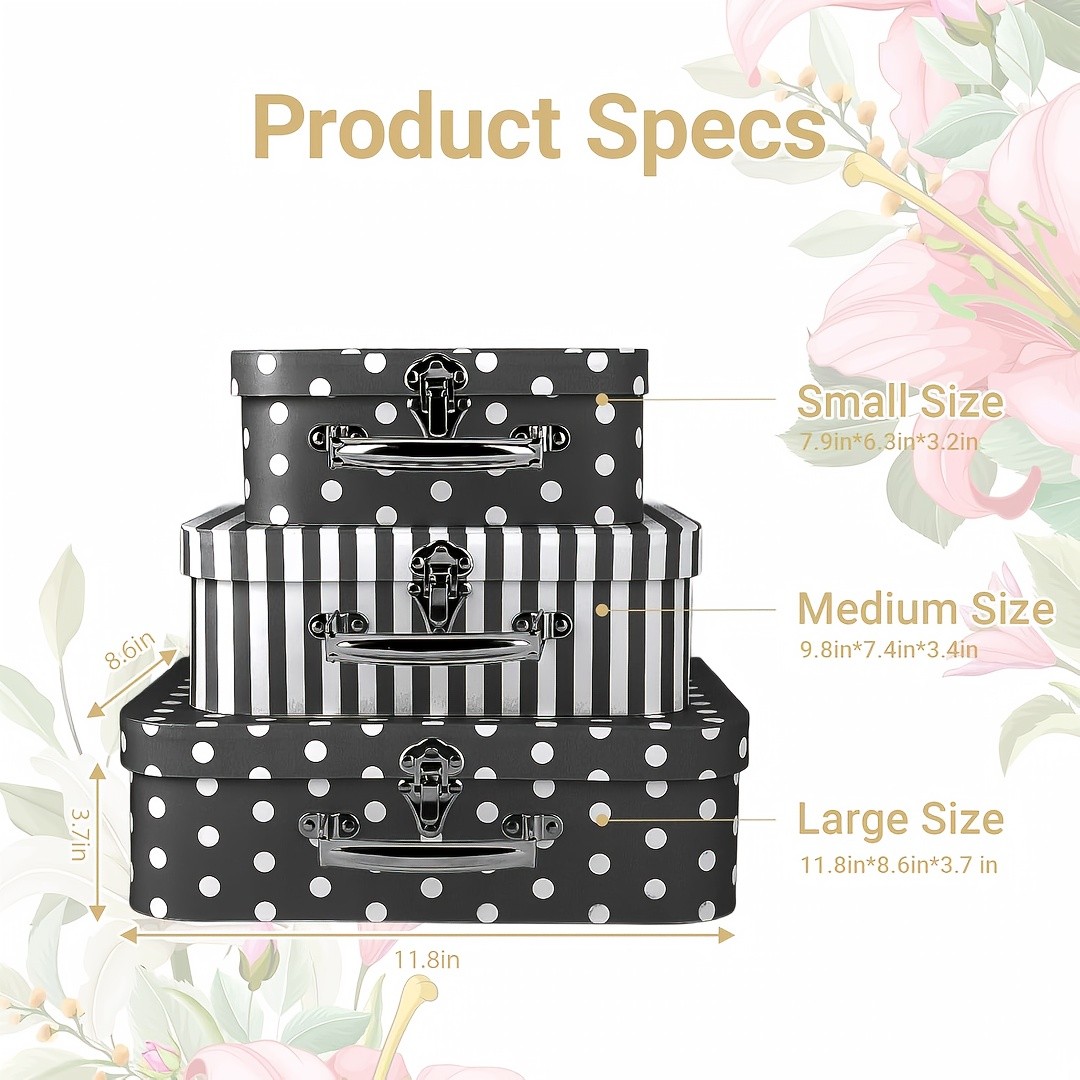 3/6 Pack Vintage Floral Dot Storage Boxes with Lids Handles