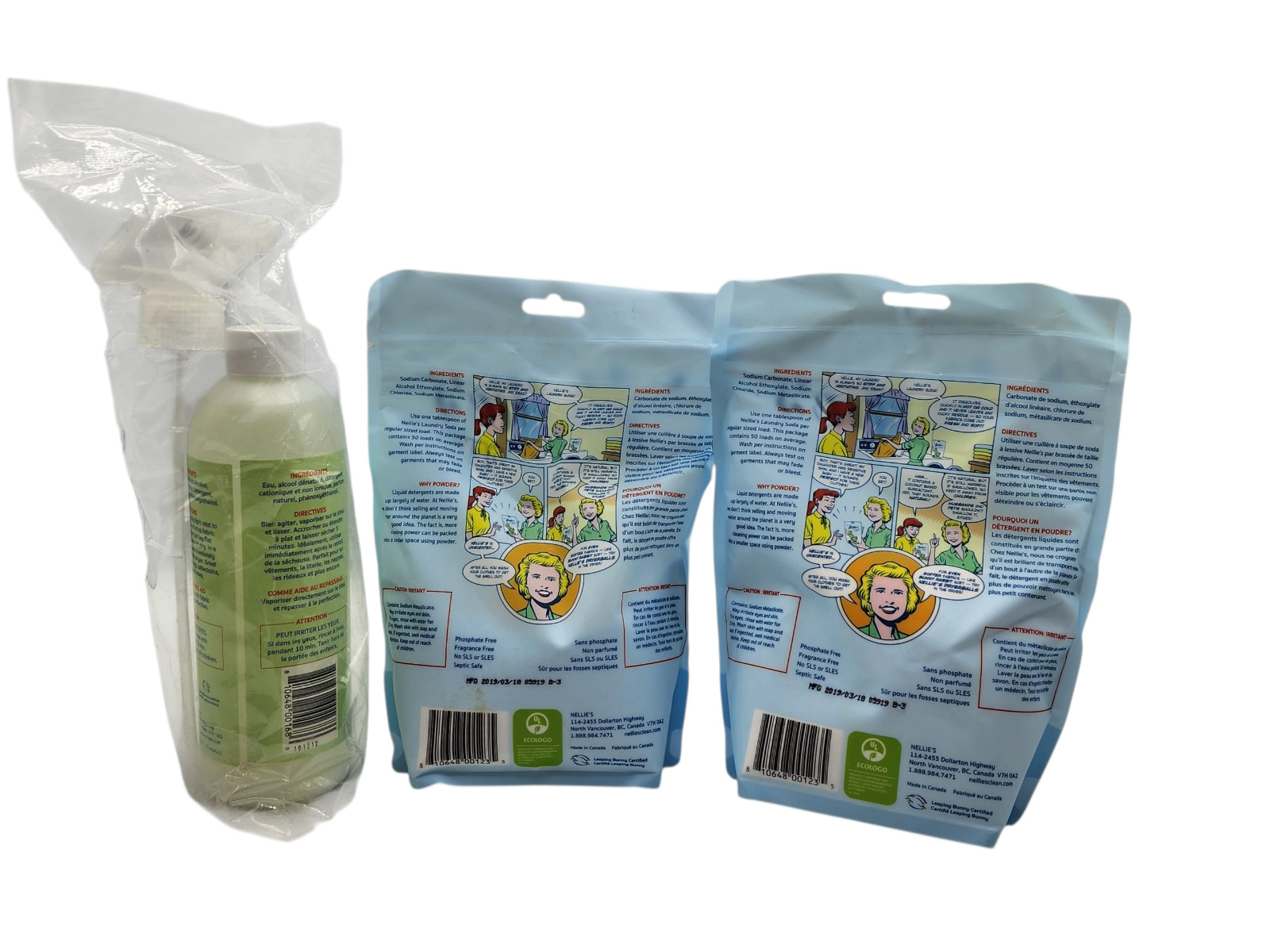 Nellie’s 2 pack 1.6 lb 50 Load Laundry Soda + Wrinkle-B-Gone 16 oz – NEW 3 PC