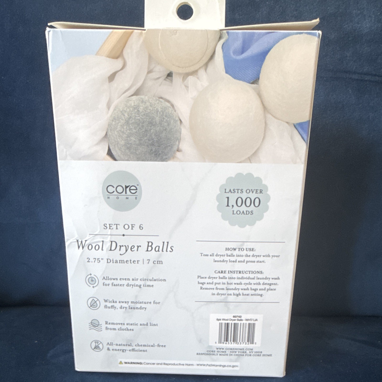 Core Home Wool Dryer Balls Laundry Balls Set of 6 2.75″ White/Gray Scent Free