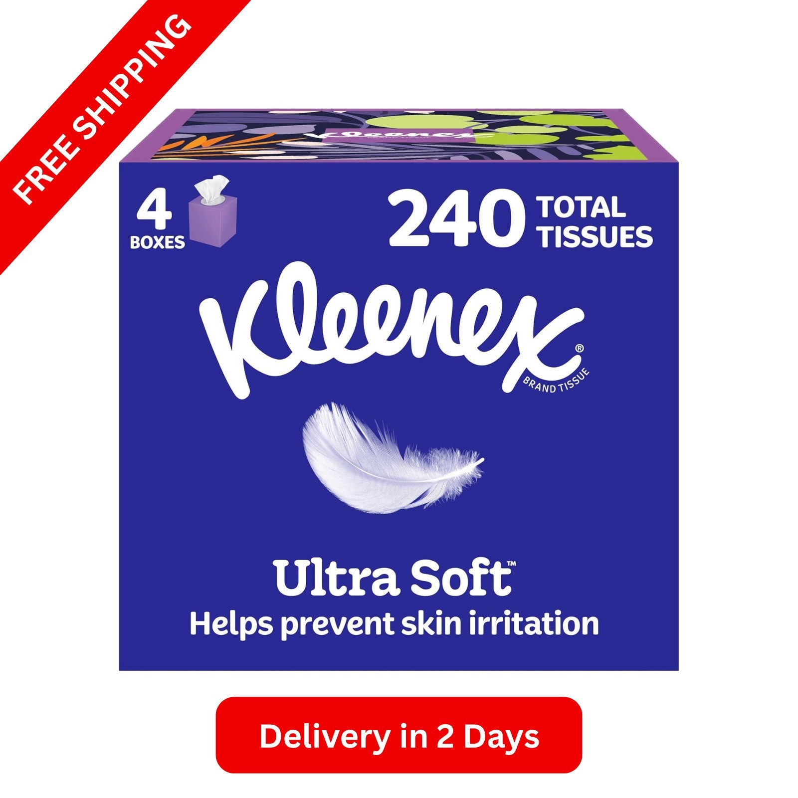 Kleenex Ultra Soft Facial Tissues 240 Count 4 Cube Boxes 3 Ply Tissue