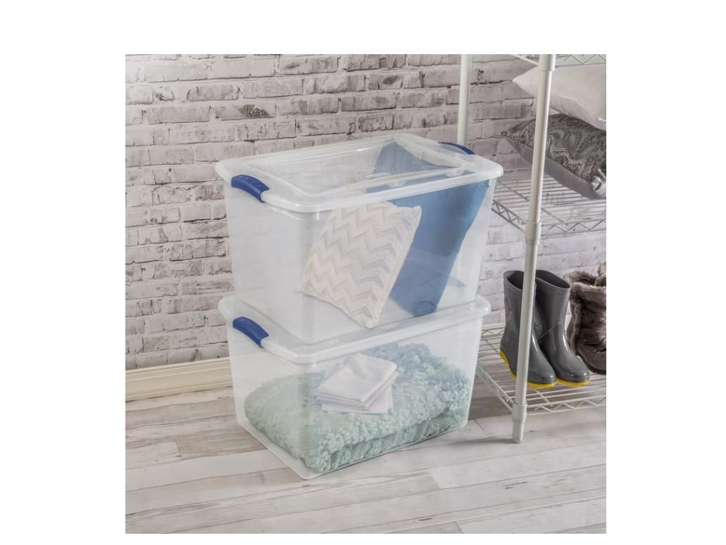 (4 pack) Sterilite 66 Quart Large Latching Storage Bin, Clear Plastic Storage