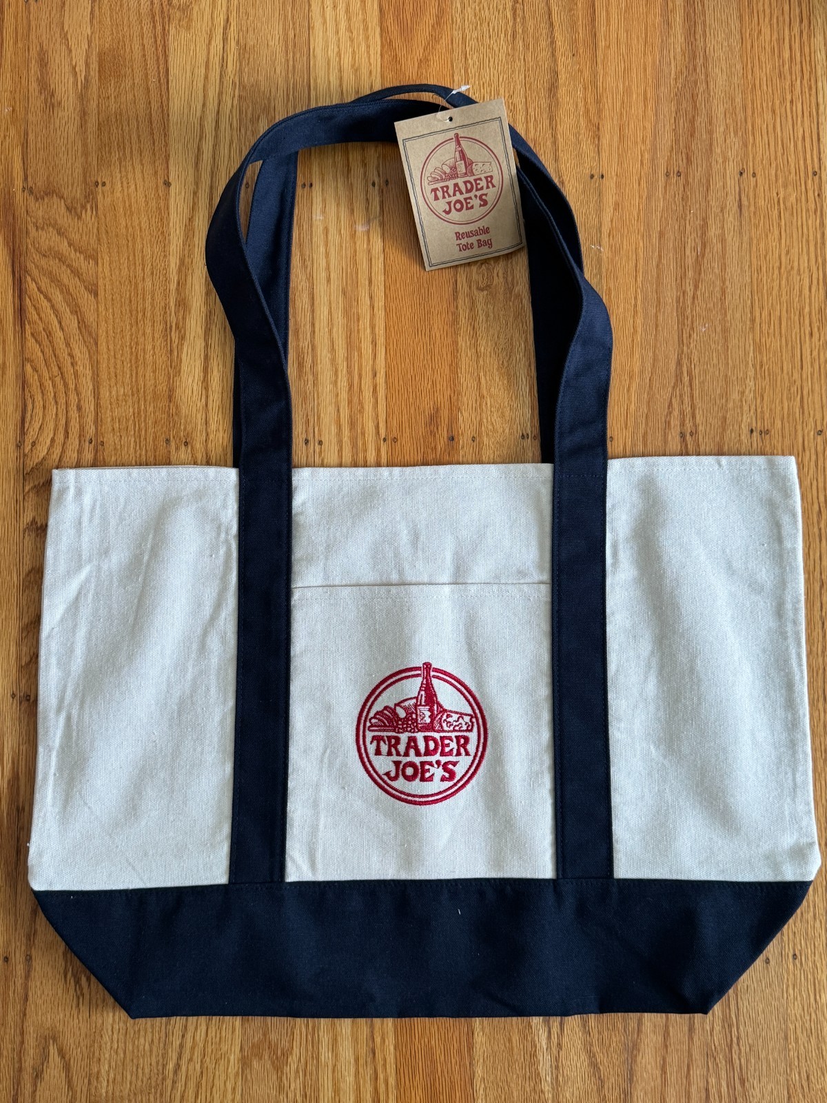 Trader Joe’s Large Canvas Reusable Tote Bag Navy Blue 20×15 Authentic New
