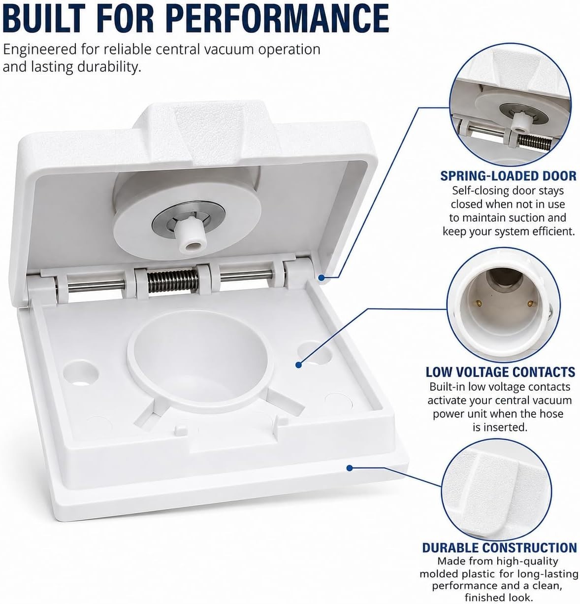NuTone Central Vacuum 360 Series Automatic On/Off Wall/Floor Inlet, White- 360W