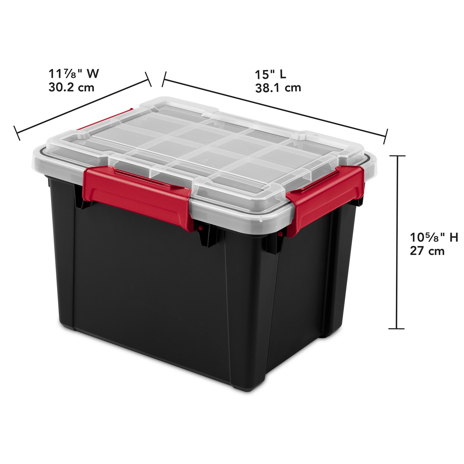 Sterilite 5 Gal Gasket Box, Stackable Storage Container with Lid, Black, 12 Pack