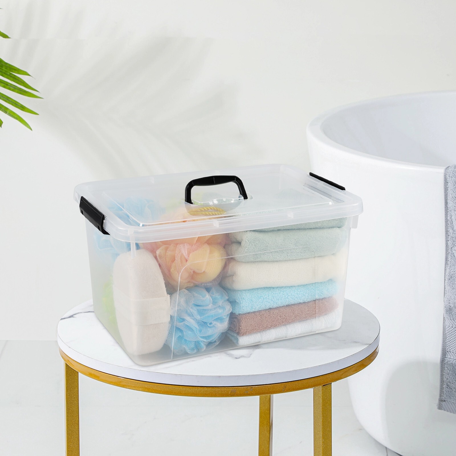 Cand 4 Pack 18 L Plastic Storage Bin with Lid, Clear Latching Box