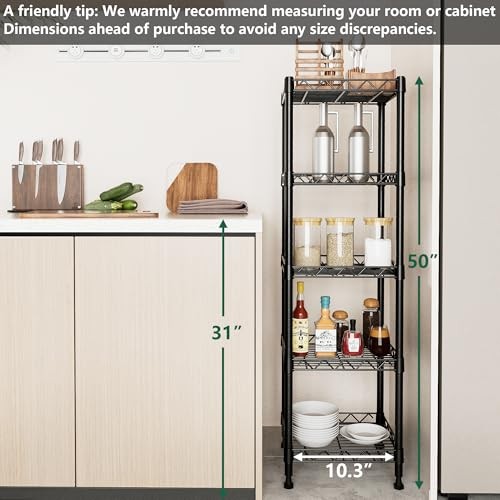 5 Tier Standing Shelving Metal Units, 11.8D x 11.8W x 50.0H (5Tier) Black