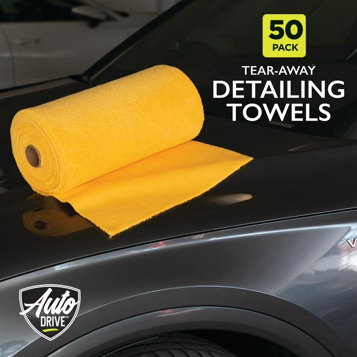 Auto Drive Microfiber Detailing Towels Roll 50 Count Tear Away 14×14 Inch