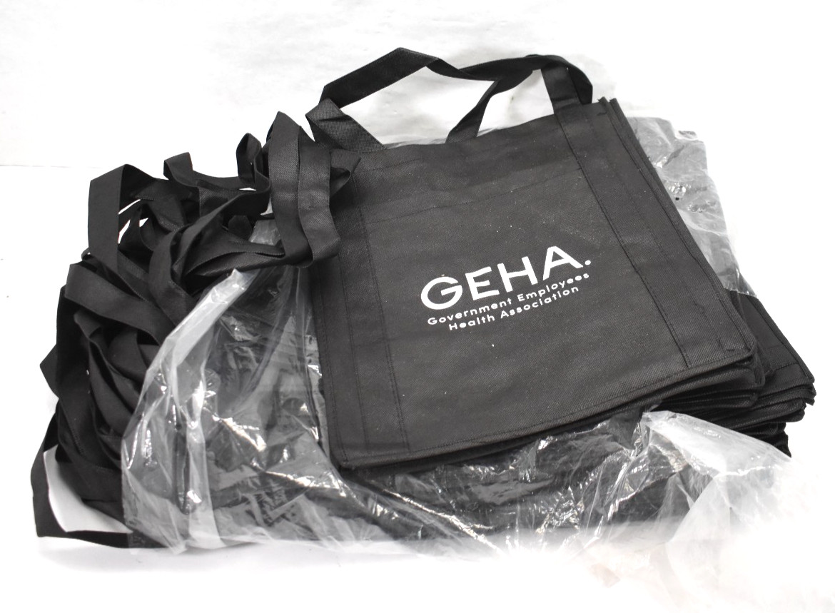 Lot of 25 Shopping Tote Bags BRANDED Black 2 Carry Handles w Bottom Insert