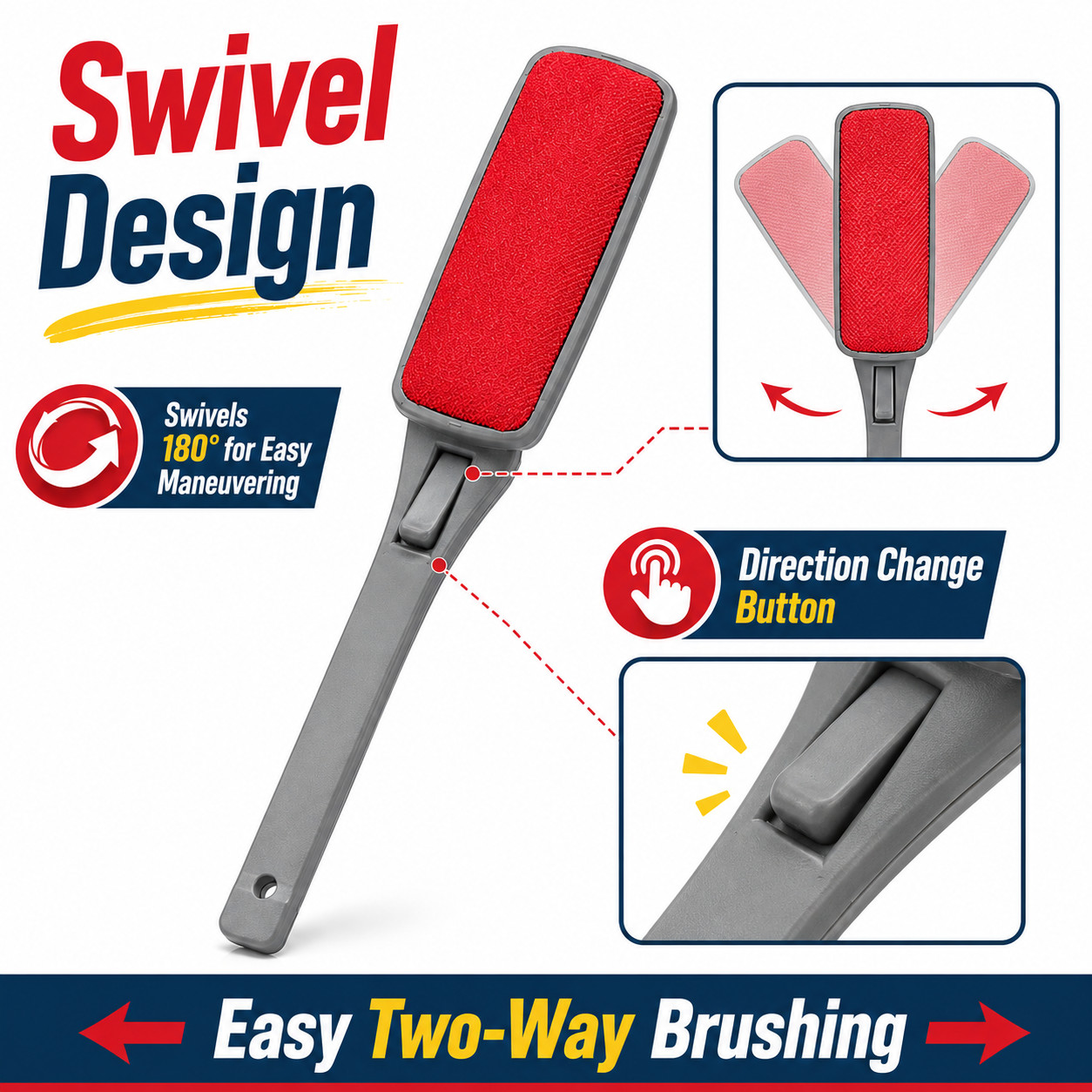 3 SWIVEL MAGIC Lint BRUSH Clothes Fabric Pet Hair Dust Dandruff Remover USA