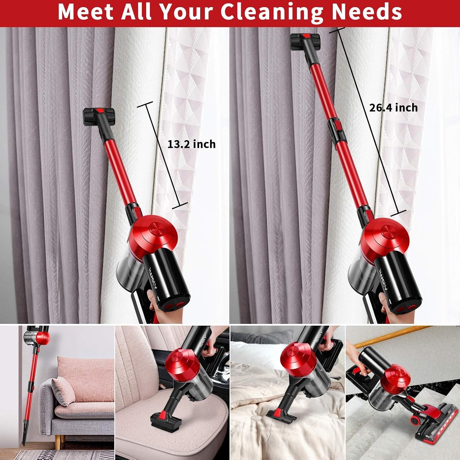C150 Cordless Vacuum Cleaner with 2200mAh Rechargeable Battery, 18000Pa Cyclo…