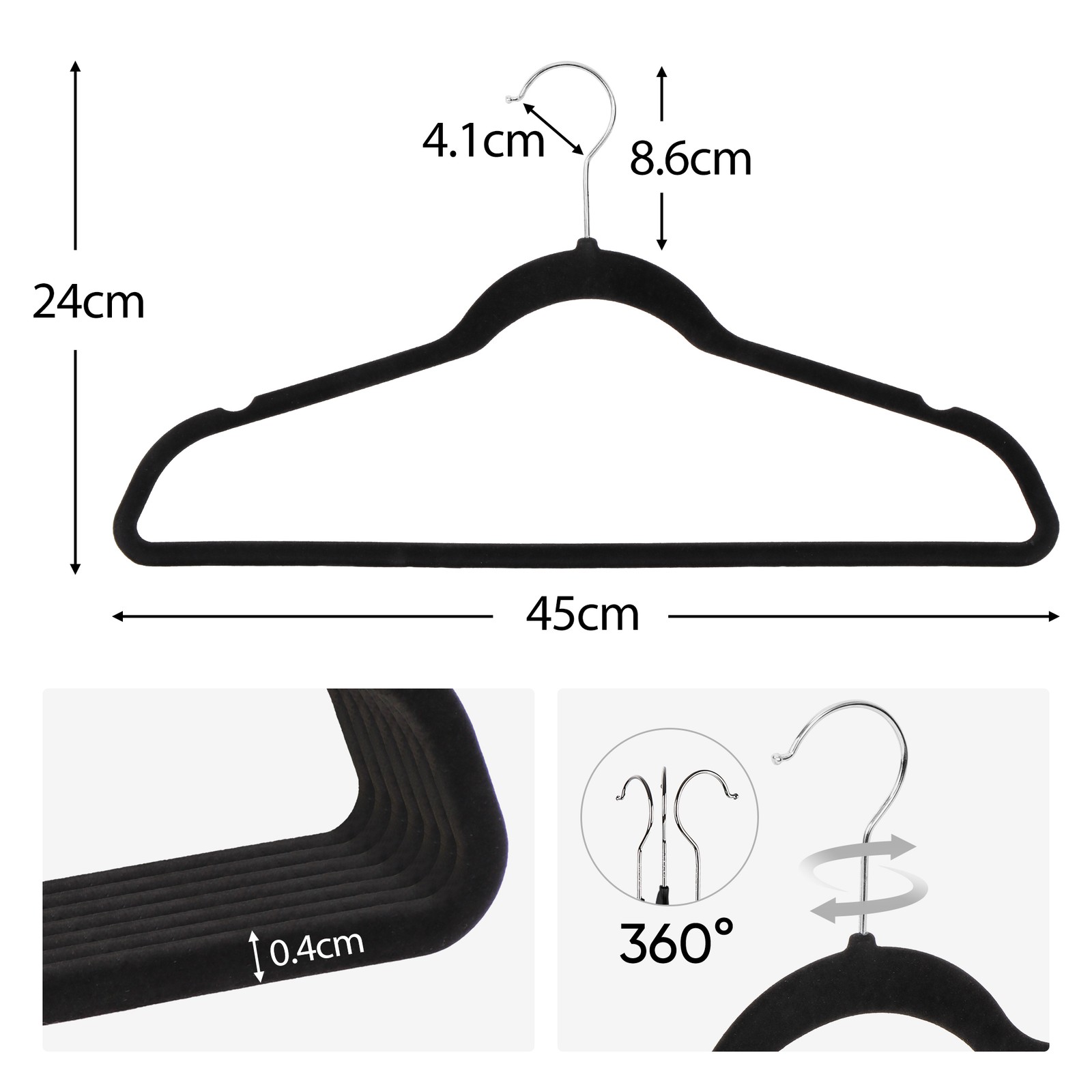 100 Pack Velvet Hangers Flocked Non-Slip Clothes Hangers 360° Swivel Hook Black