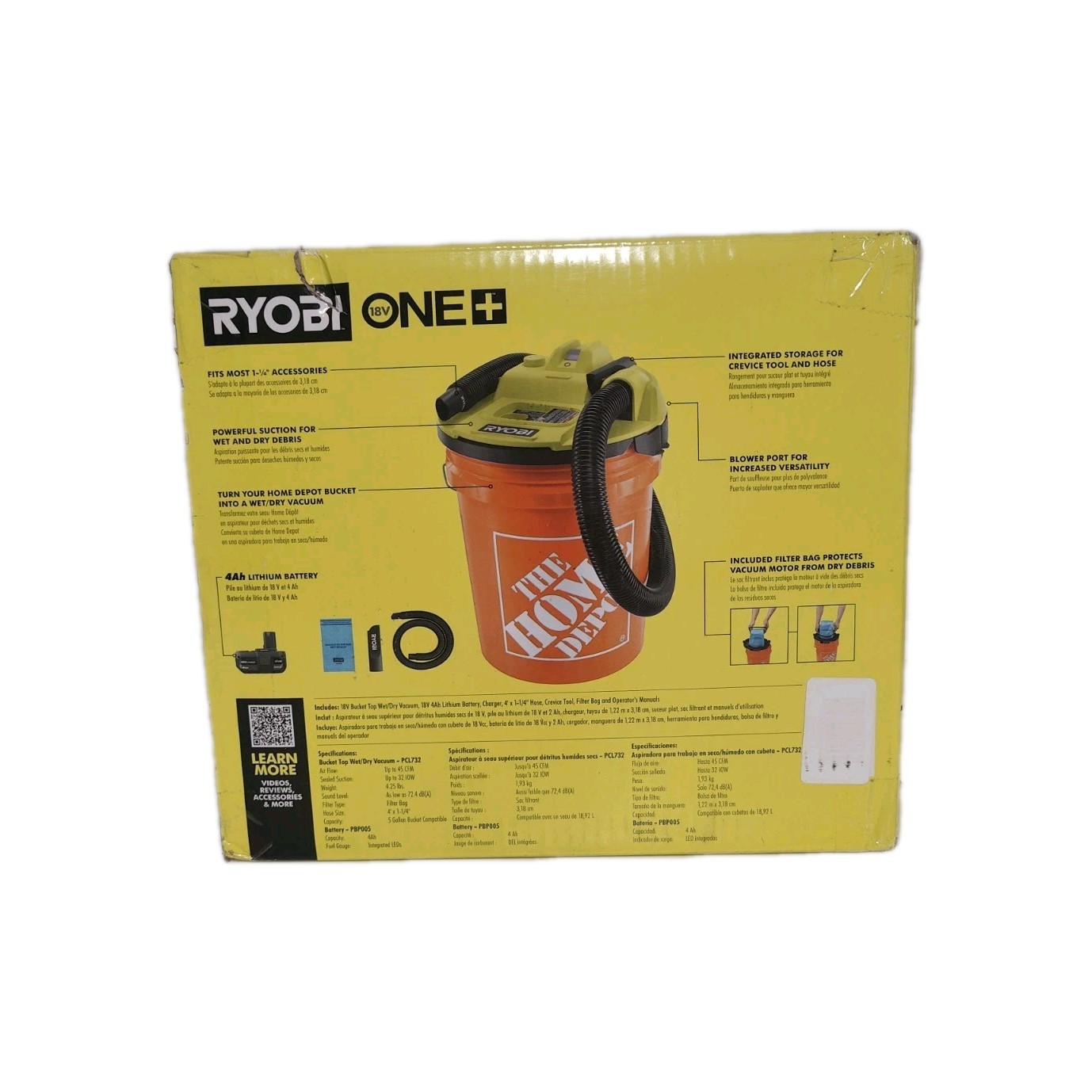 RYOBI Wet/Dry Bucket Top Vacuum Kit 5 Gal. 18V Cordless with Battery + Charger