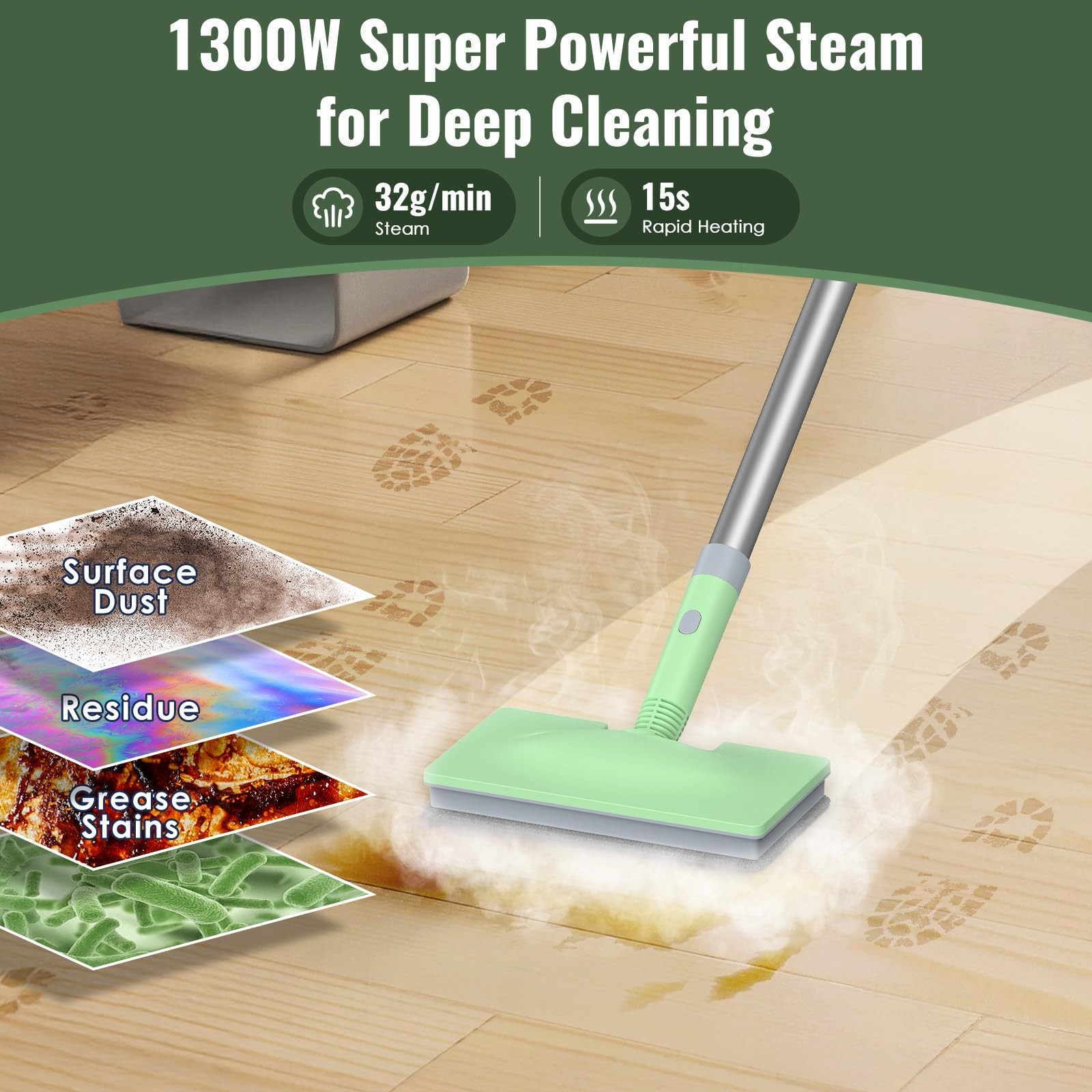 Steam Mop & Detachable Handheld Steam Cleaner for Home and Floor Cleaning, 15…