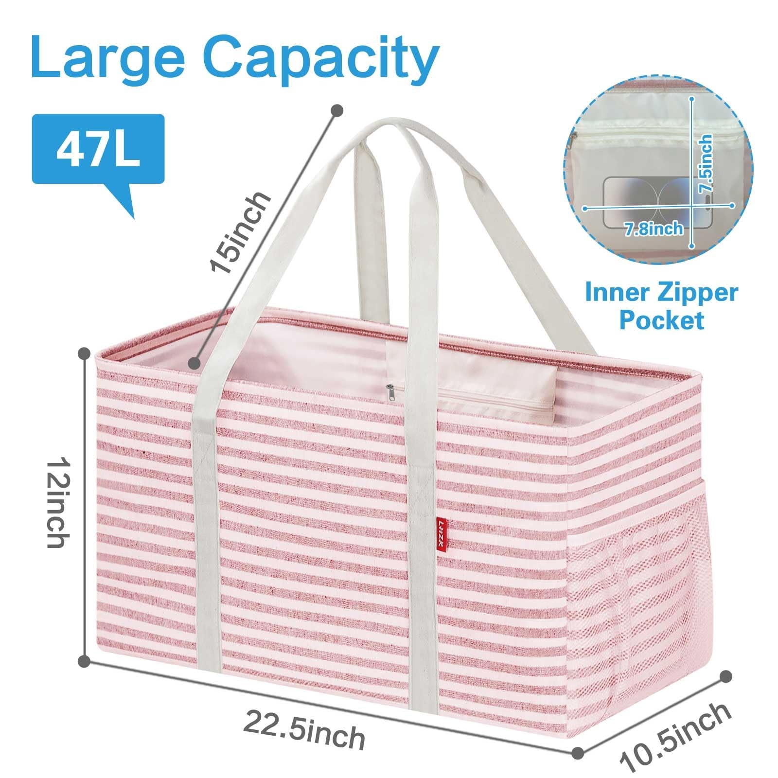 Standing Extra Large Utility Tote Bag 2 Pack, Reusable Grocery Bags with Meta…
