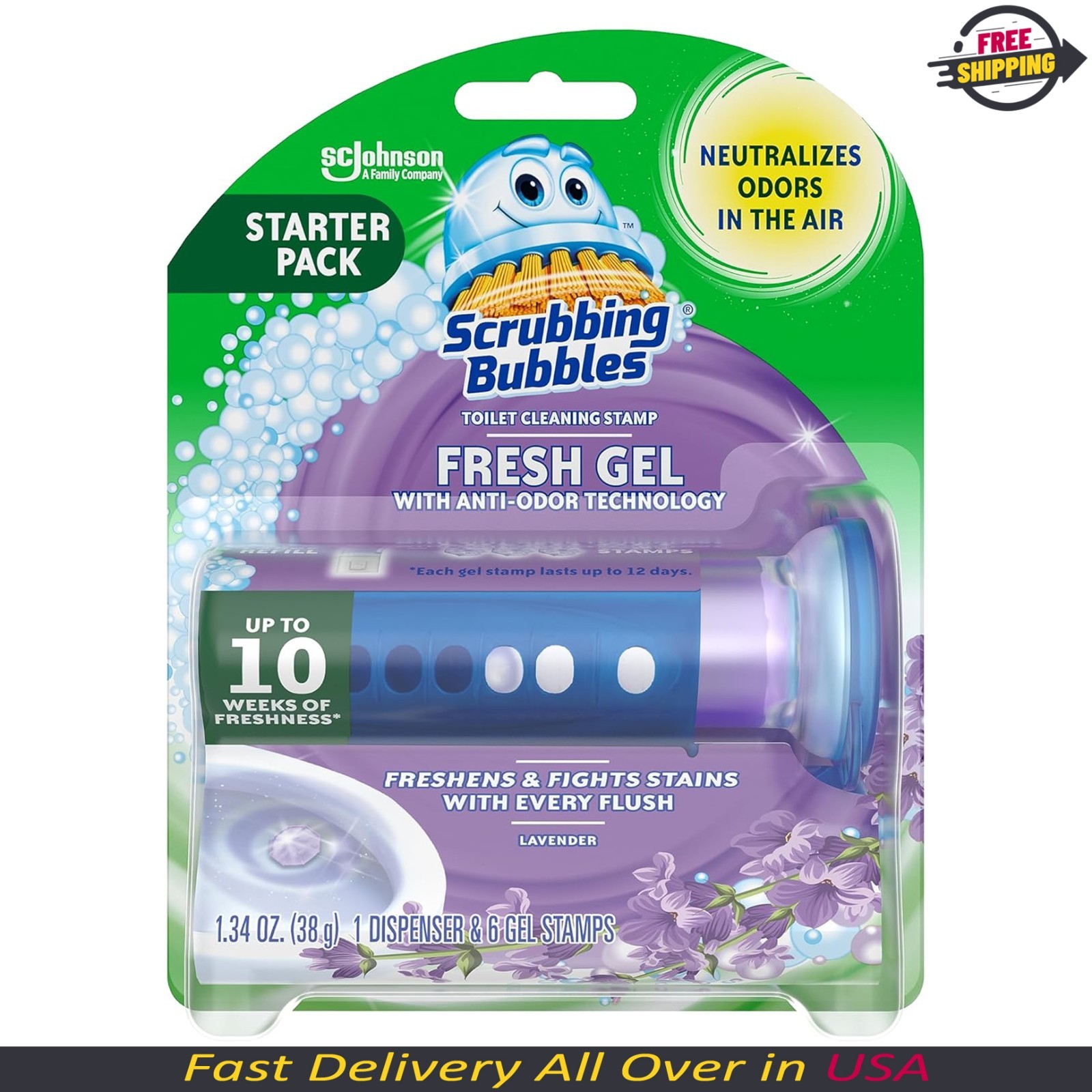 Scrubbing Bubbles Toilet Cleaning Gel Stamps – Rainshower, Pack of 6