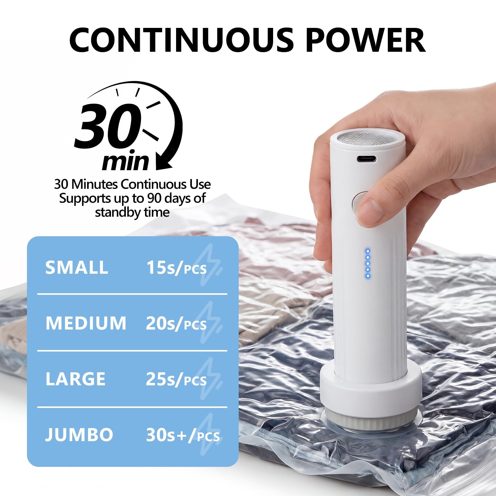 Cordless Electric Vacuum Pump for Storage Bags Travel, Travel White