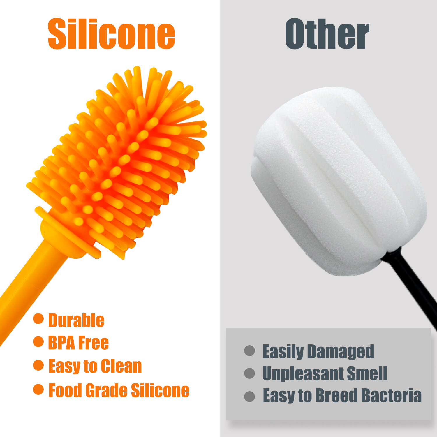2 Pack Silicone Bottle Brush Cleaner Cleaning Brush for Glass Bottles Orange