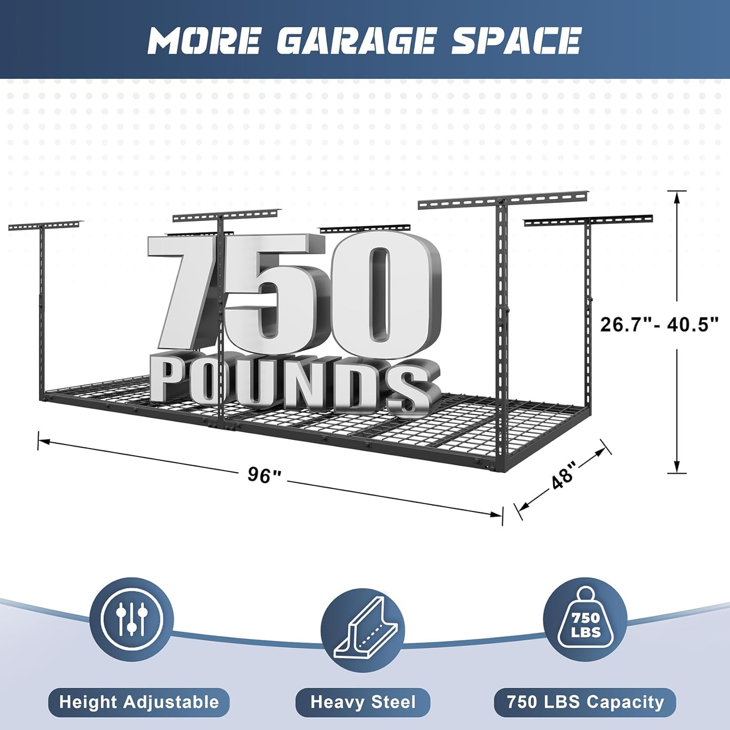 4X8FT Overhead Garage Storage Rack, 26″-40″ Height Adjustable Garage Ceiling Sto