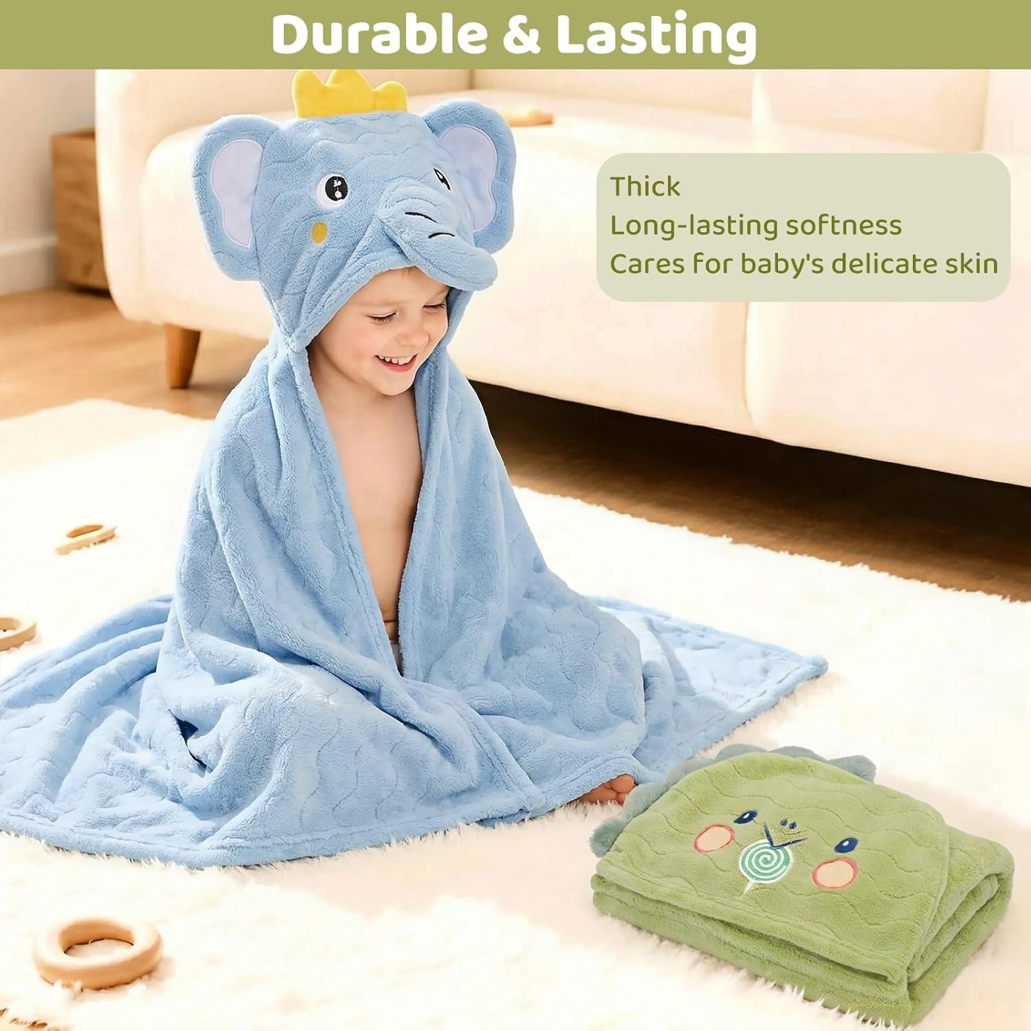 6 PCS Toddler Towels Set for Boy Girl 0-5 Year, 2 PCS Absorbent Hooded Baby Bath