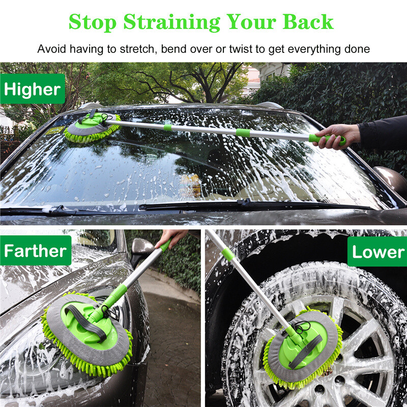 3 in 1 Chenille Microfiber Car Wash Brush Mop Mitt with 45″ Aluminum Alloy Long
