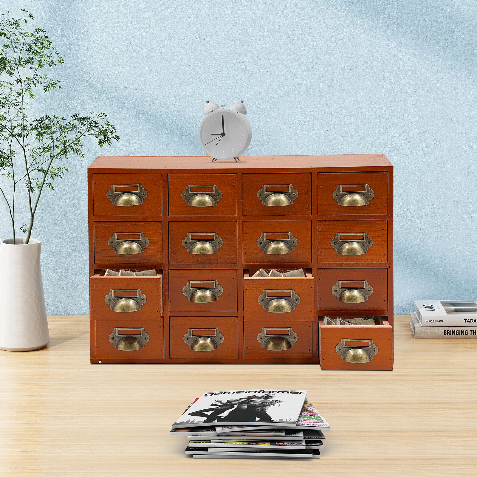 16 Drawer Cabinet, Wooden Medicine Cabinet, Desktop Drawer Organizer 50*10*35cm