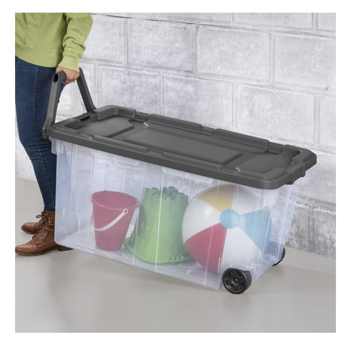 Sterilite 160 Qt Wheeled Storage Bin Clear w/ Latch Lid Heavy Duty Gray