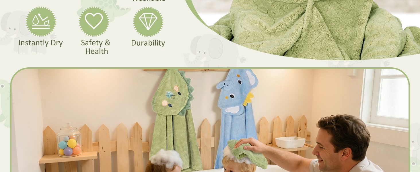 6 PCS Toddler Towels Set for Boy Girl 0-5 Year, 2 PCS Absorbent Hooded Baby Bath