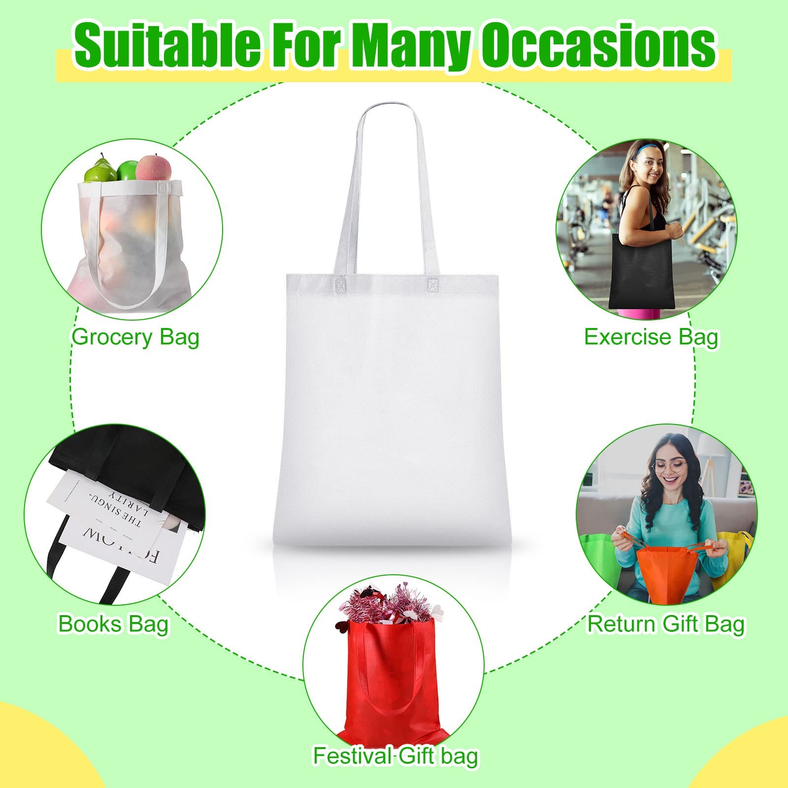 50 Pack Non Woven Bags with Handles 13 x 15 Inch Reusable Tote Bulk Grocery G…