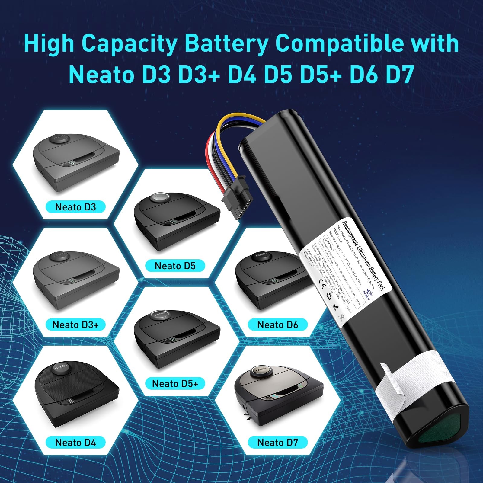 14.4V 5200Mah Replacement Battery for Neato Botvac D3 D4 D5 D6 D7 Robotic