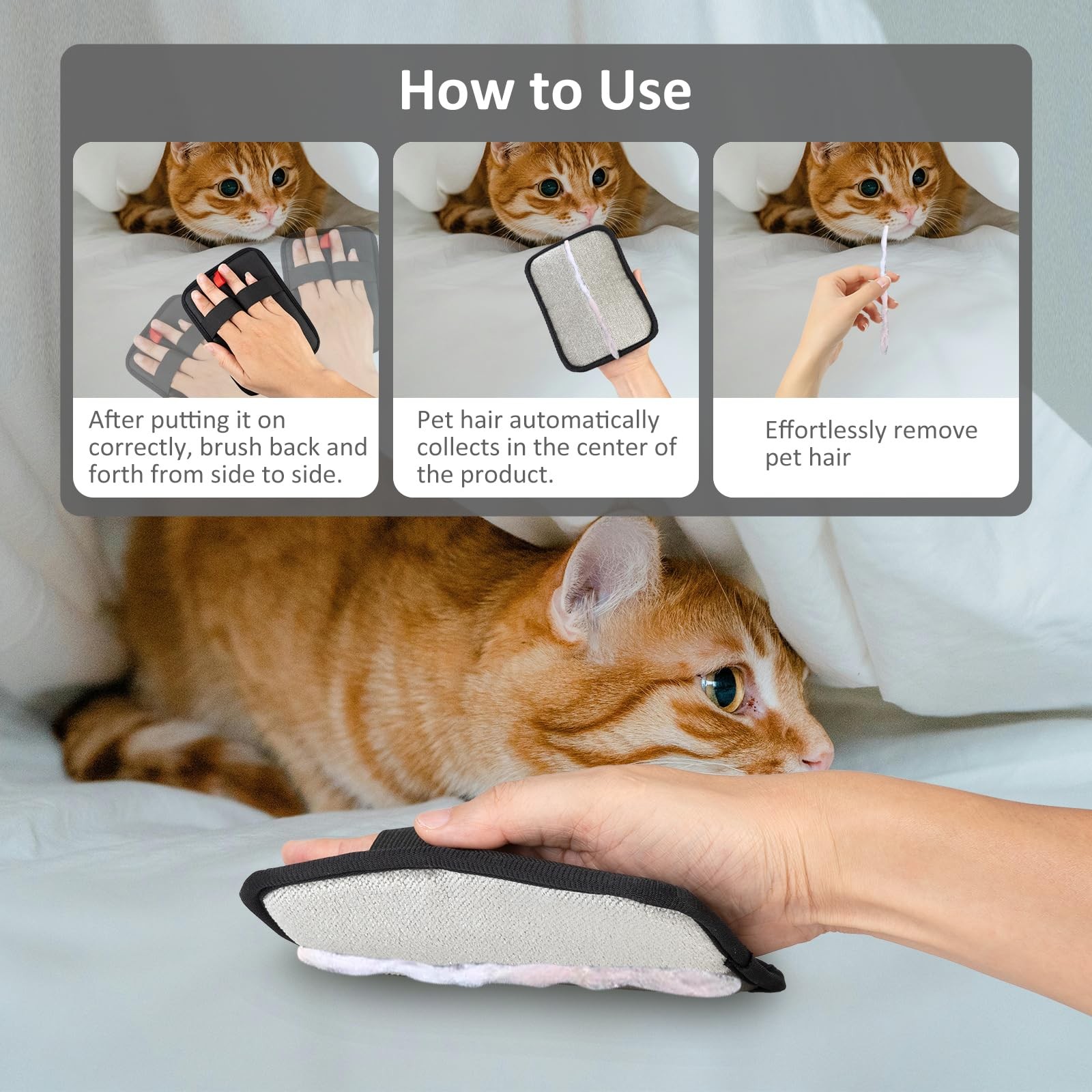 Pet Hair Removal Glove for Cats Dogs Reusable Electrostatic Black