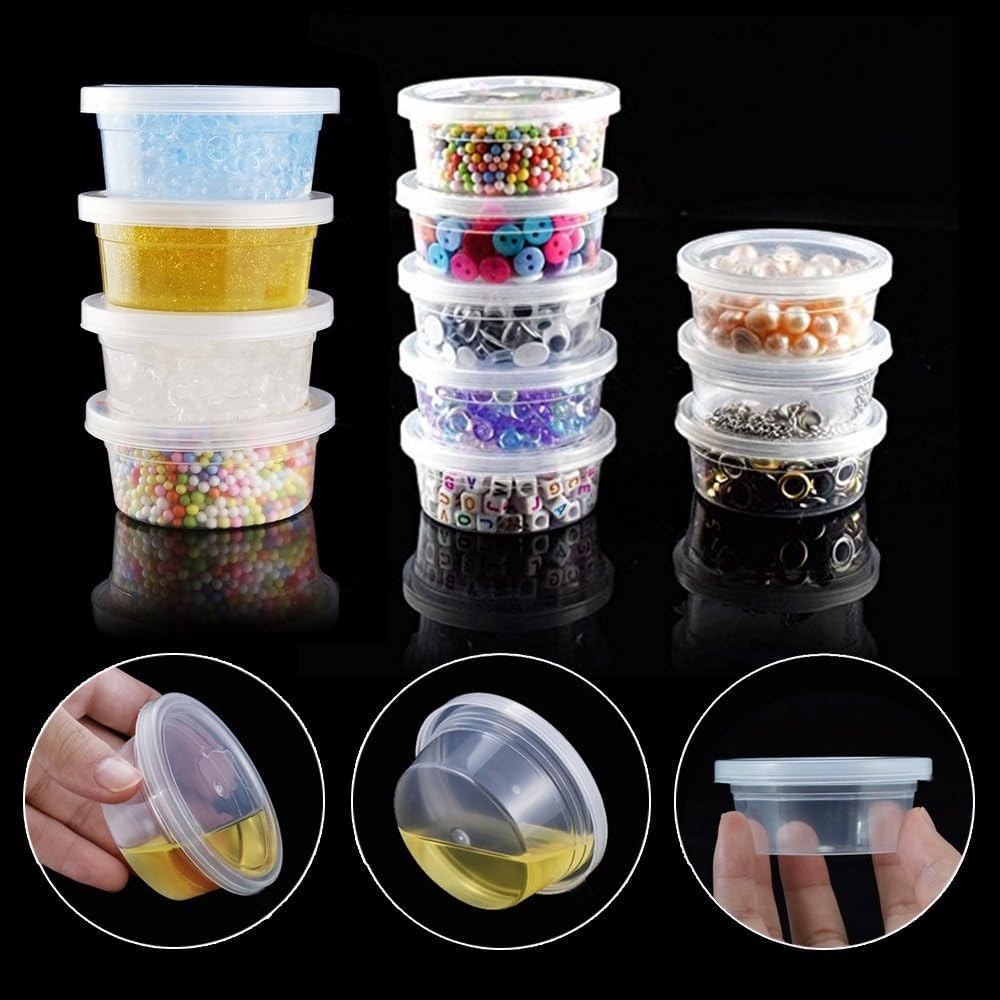 Augshy Small Slime Containers With Lids, 50 Pack 2 oz-50 Pack, Clear Lids