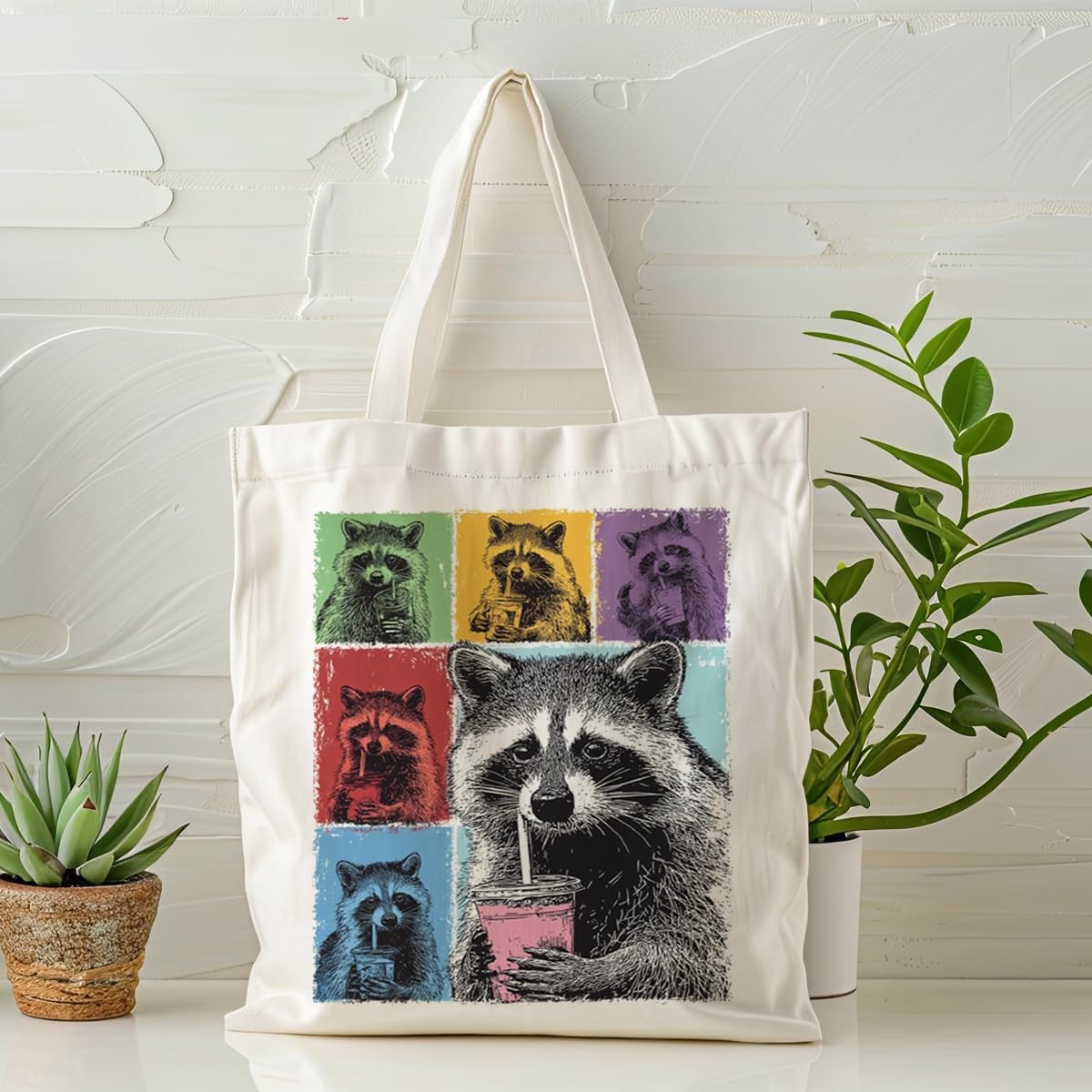 Funny Raccoon Tote Bag, Cute Animal Canvas Reusable Shopping Bags, Pop Art Ra…