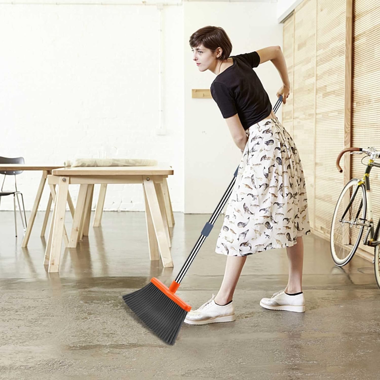 Upgrade Broom and Dustpan Set, Self-Cleaning with Dustpan Teeth, Indoor&Outdo…