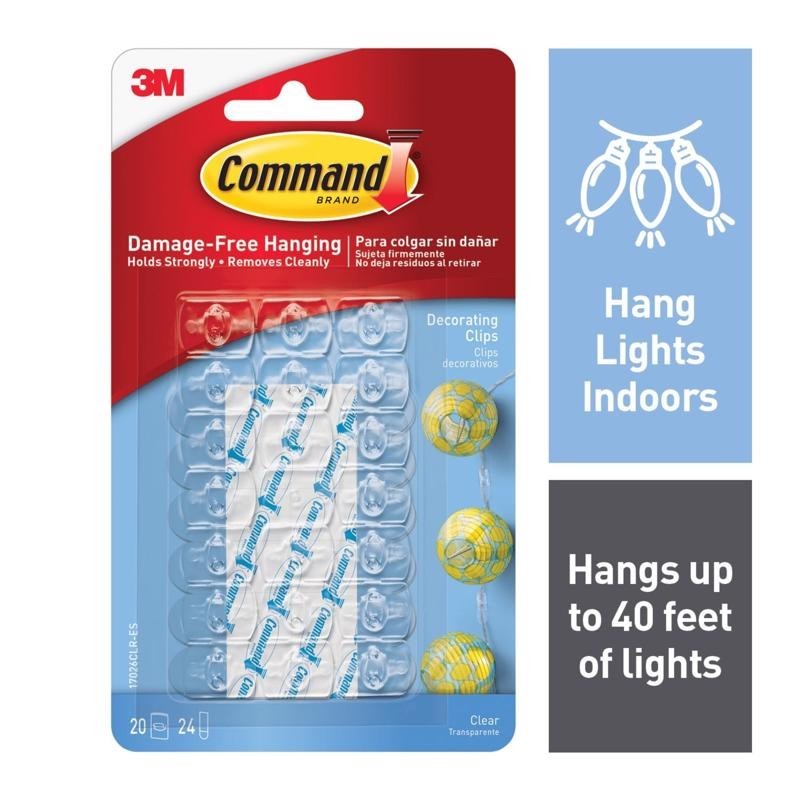 3M Command Small Plastic Light Clips 0.75 in. L 20 pk #17026CLR-ES NEW